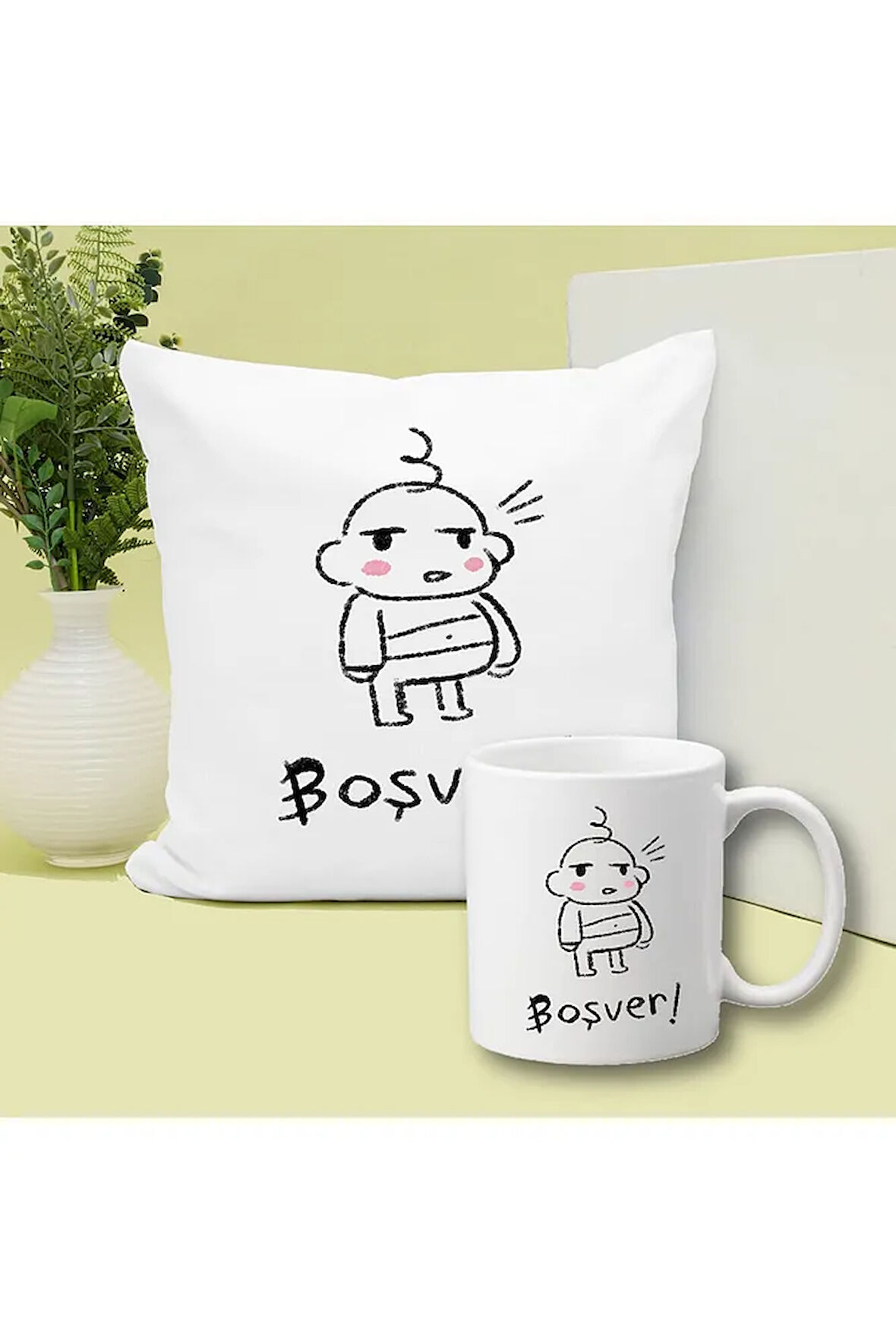 Boşver Baskılı Kupa ve Yastık Hediyelik Set Arkadaşa Hediye