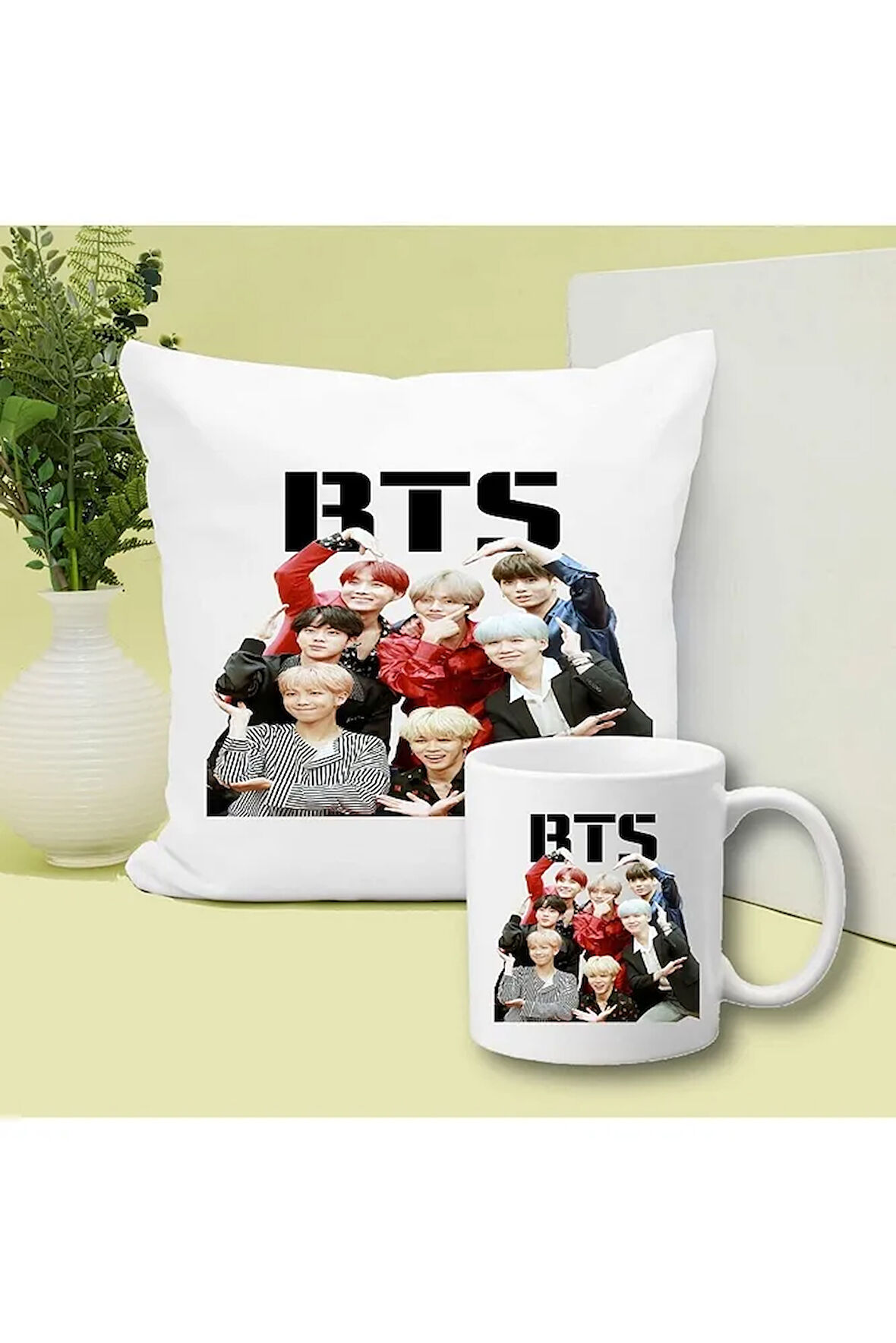 BTS Baskılı Kupa ve Yastık Hediyelik Set Arkadaşa Hediye