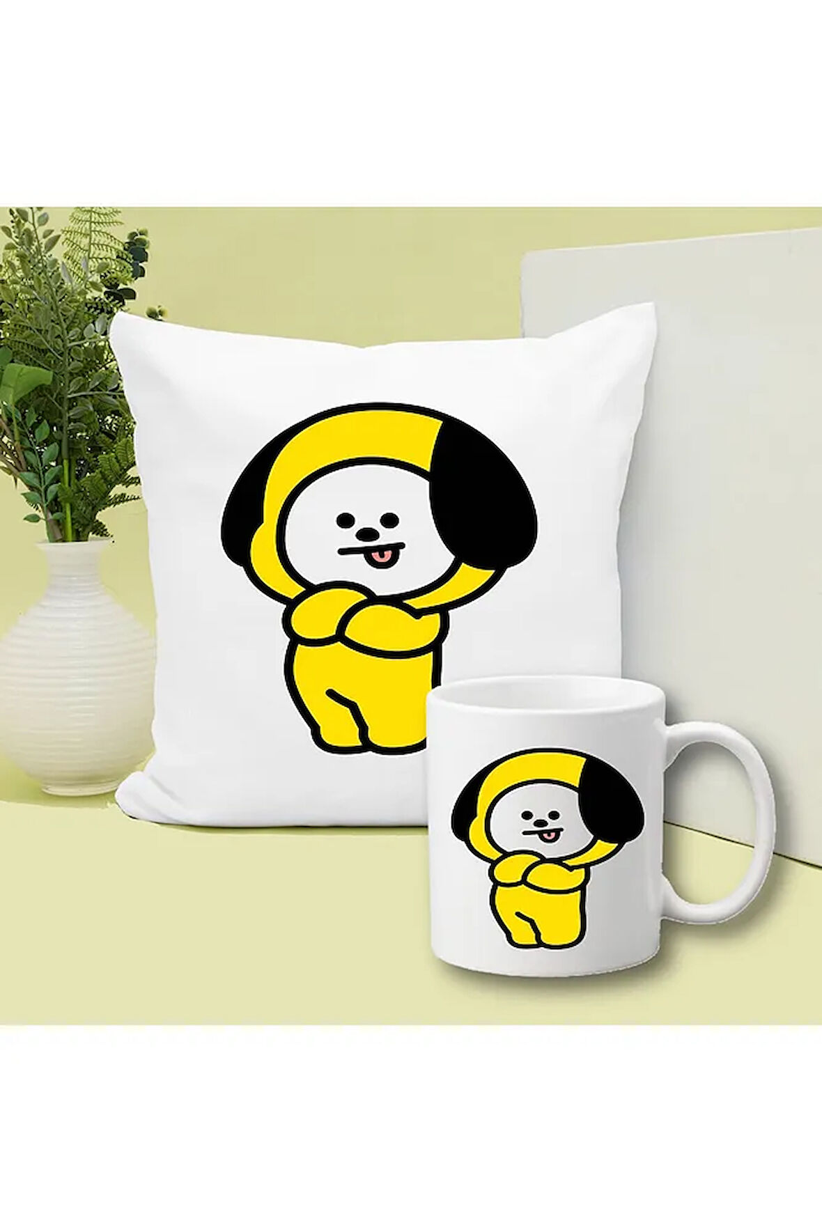 Bts Karakter Baskılı Kupa ve Yastık Hediyelik Set Arkadaşa Hediye