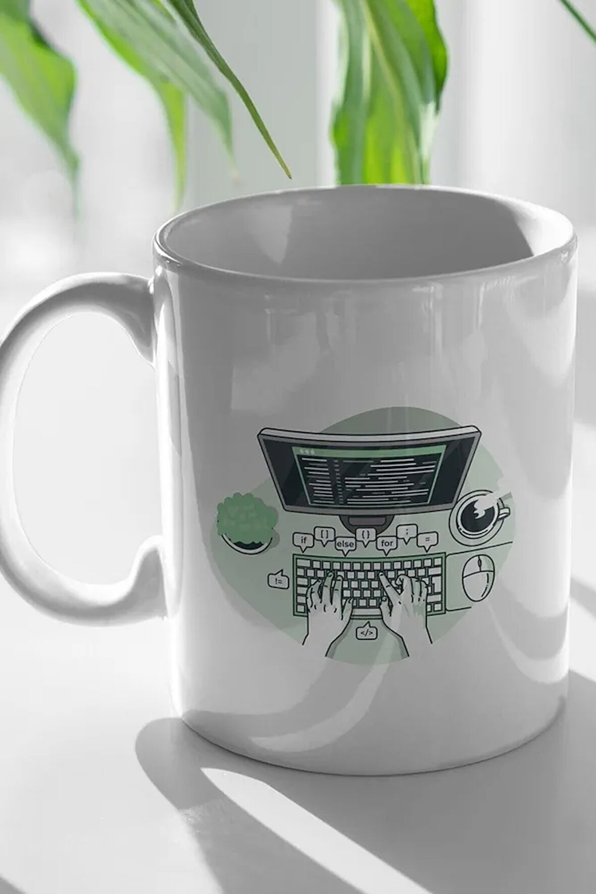 Yazılımcı Bilgisayar Mühendisi Html Css Kod Baskılı Beyaz Kupa Bardak