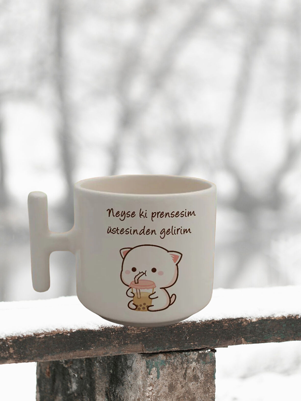 Hediyemi  Neyse Ki Prensesim Üstesinden Gelirim Baskılı T Kulp Kupa Bardak