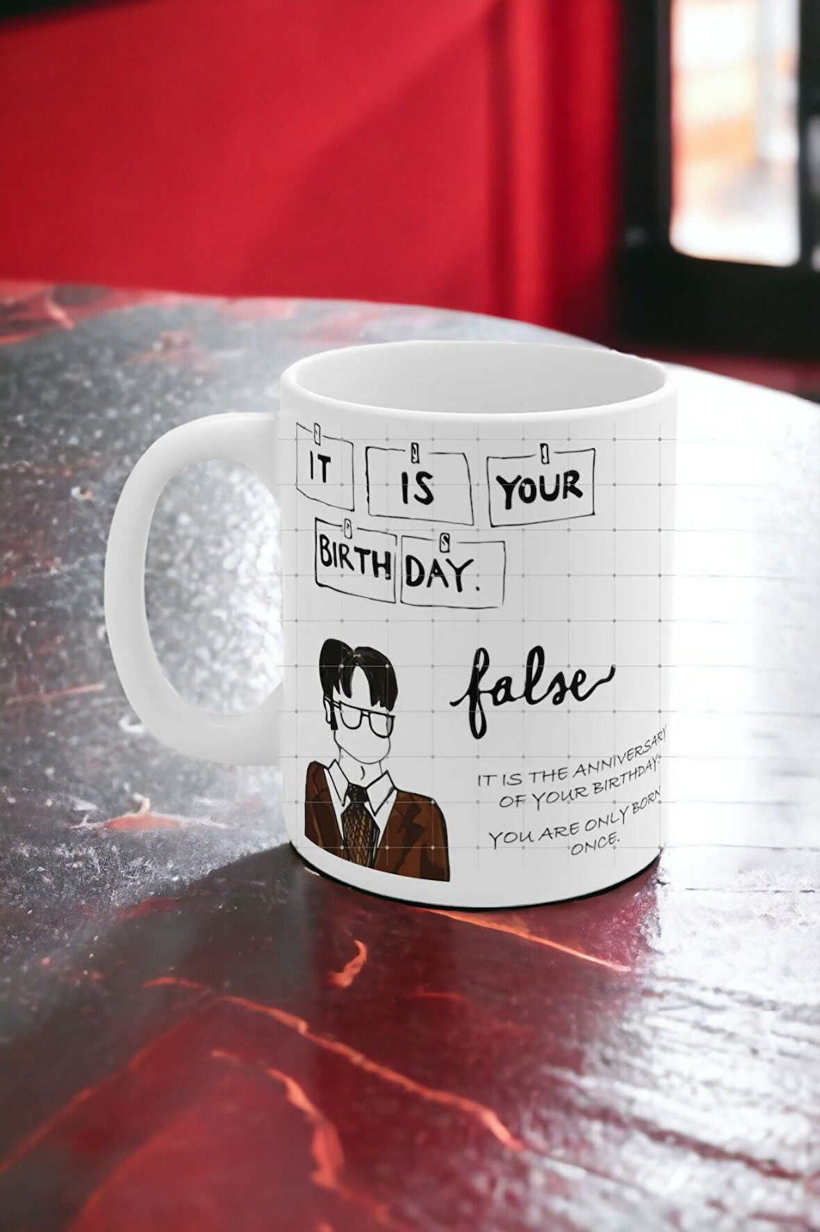 Hediyemi The Office Dunder Mifflin Dwight Birthday Renkli Baskılı Tasarımlı Hediye Kahve Çay Kupa Bardak