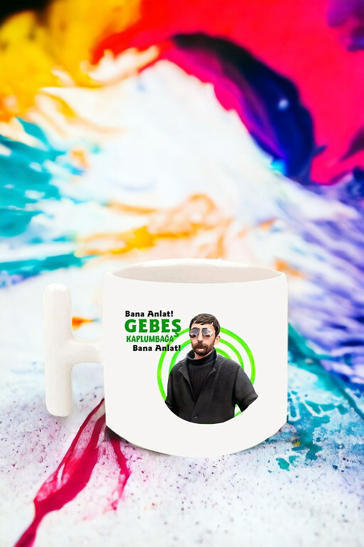 Kişiye Hediyemi Özel Gebeş Kaplumbağa Tasarımlı İsim Yazılı T Kulplu Middle Kupa Bardak