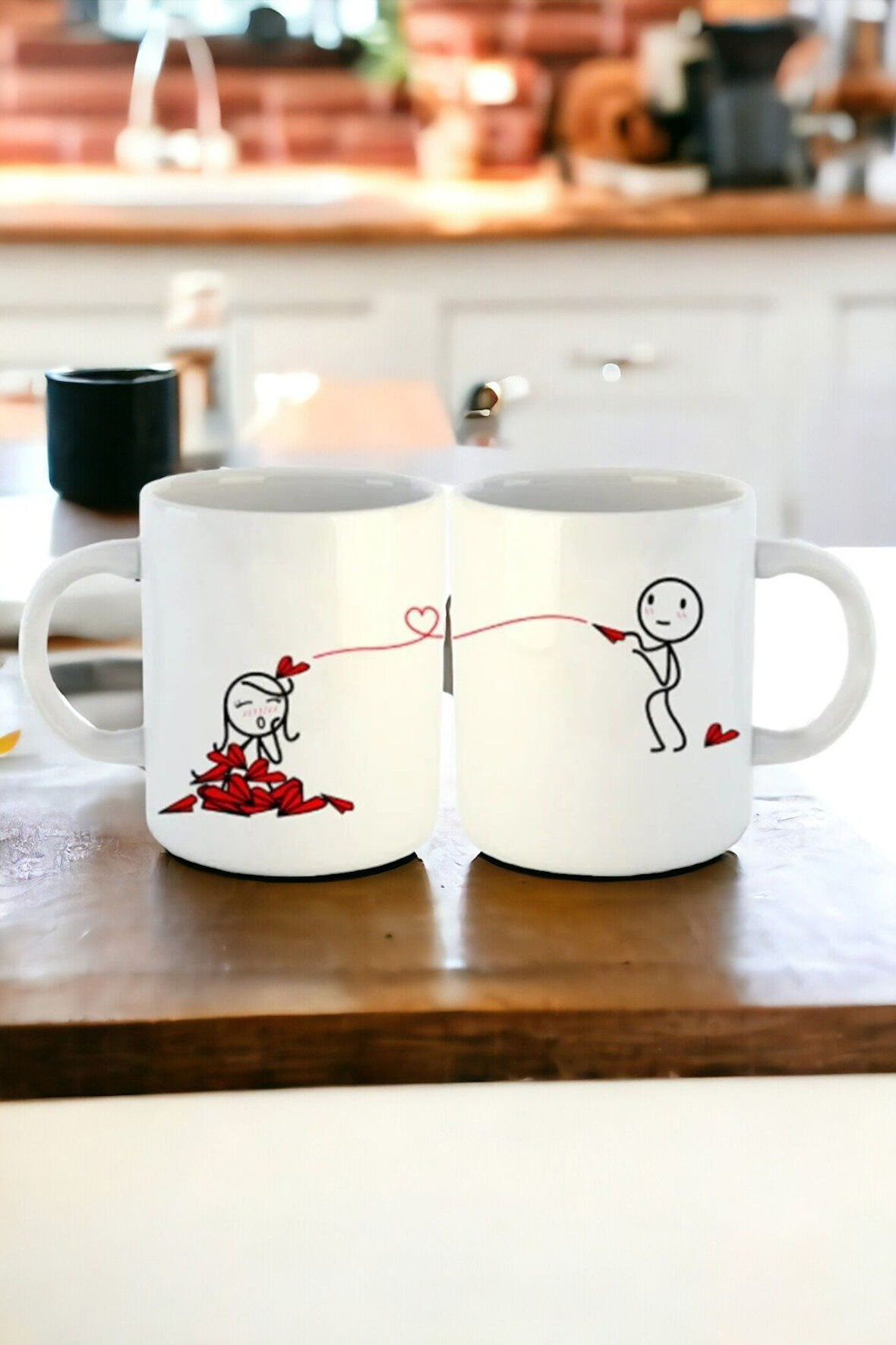 Hediyemi Sevgi Ve Uçurtma Sevgililer Günü Özel Tasarımlı 2'li Kupa Bardak