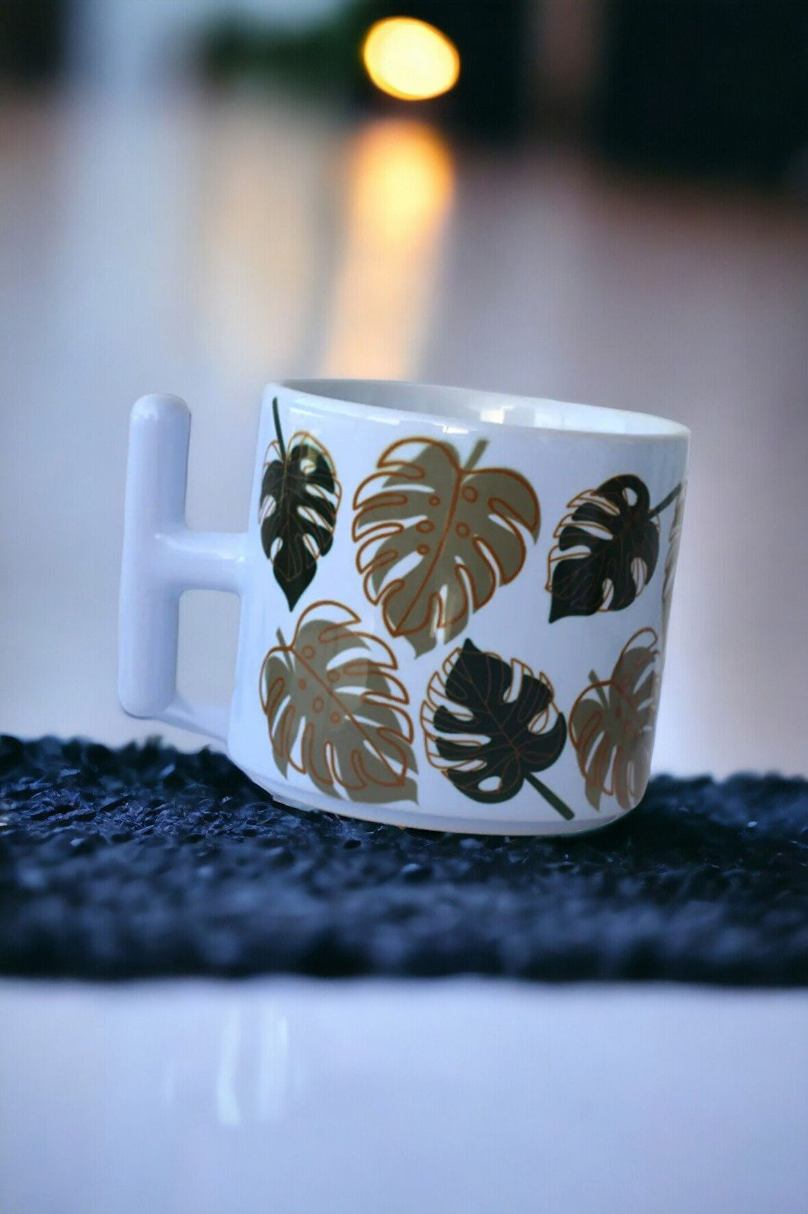 Hediyemi Monstera Yaprak Desen Baskılı T Kupa Bardak