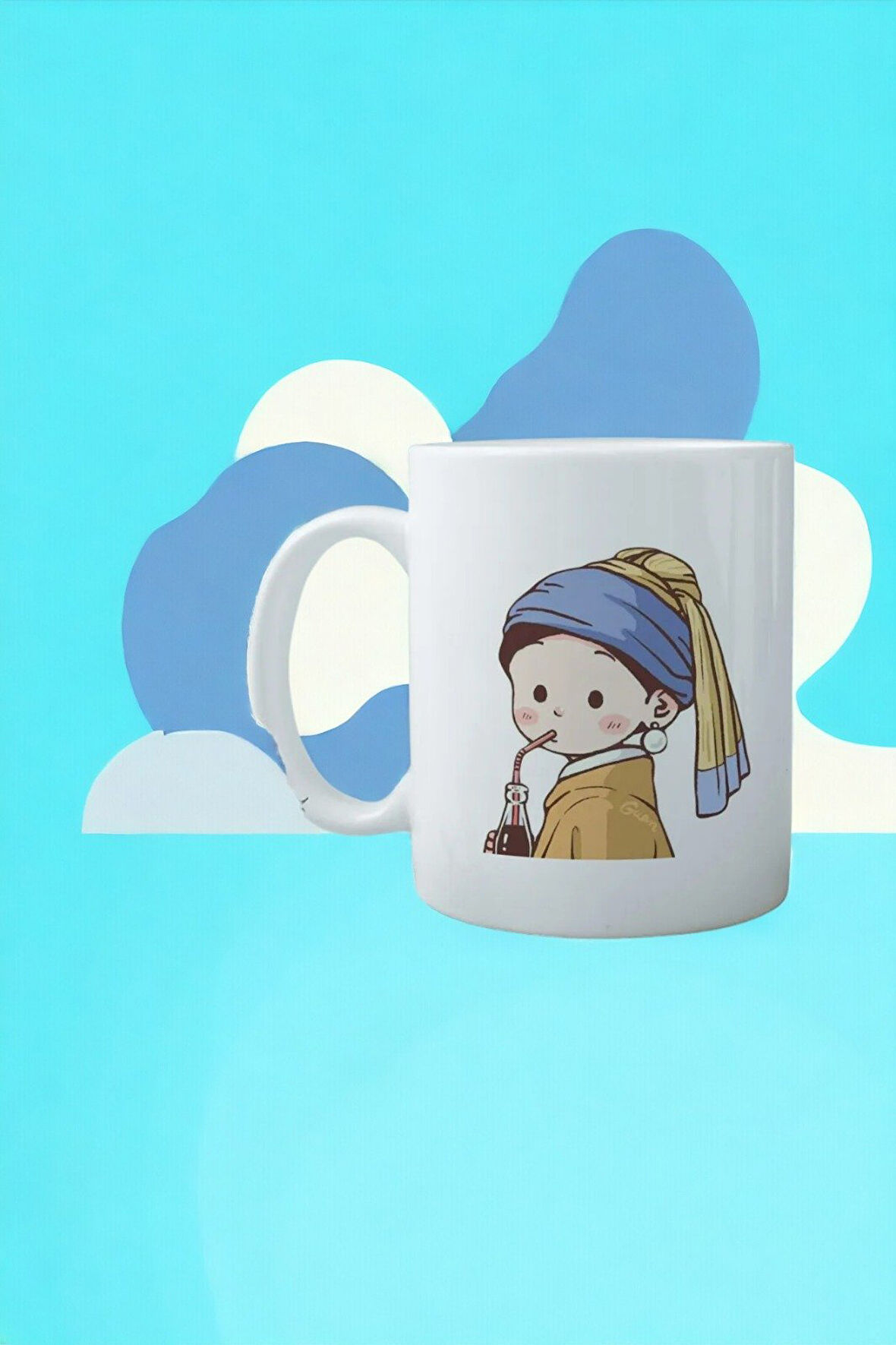 Hediyemi İnci Küpeli Kız Baskılı Kupa Bardak