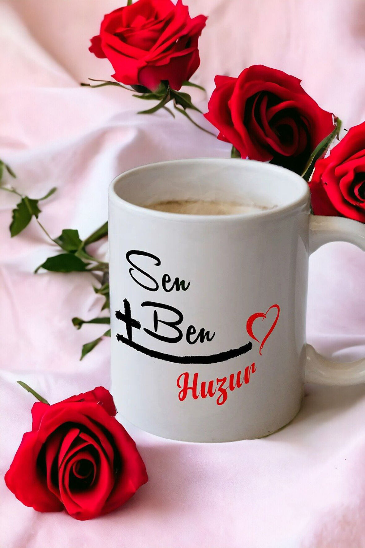 Hediyemi "sen Ben = Huzur" Baskılı Kupa Bardak - Sevgililer Günü Hediye