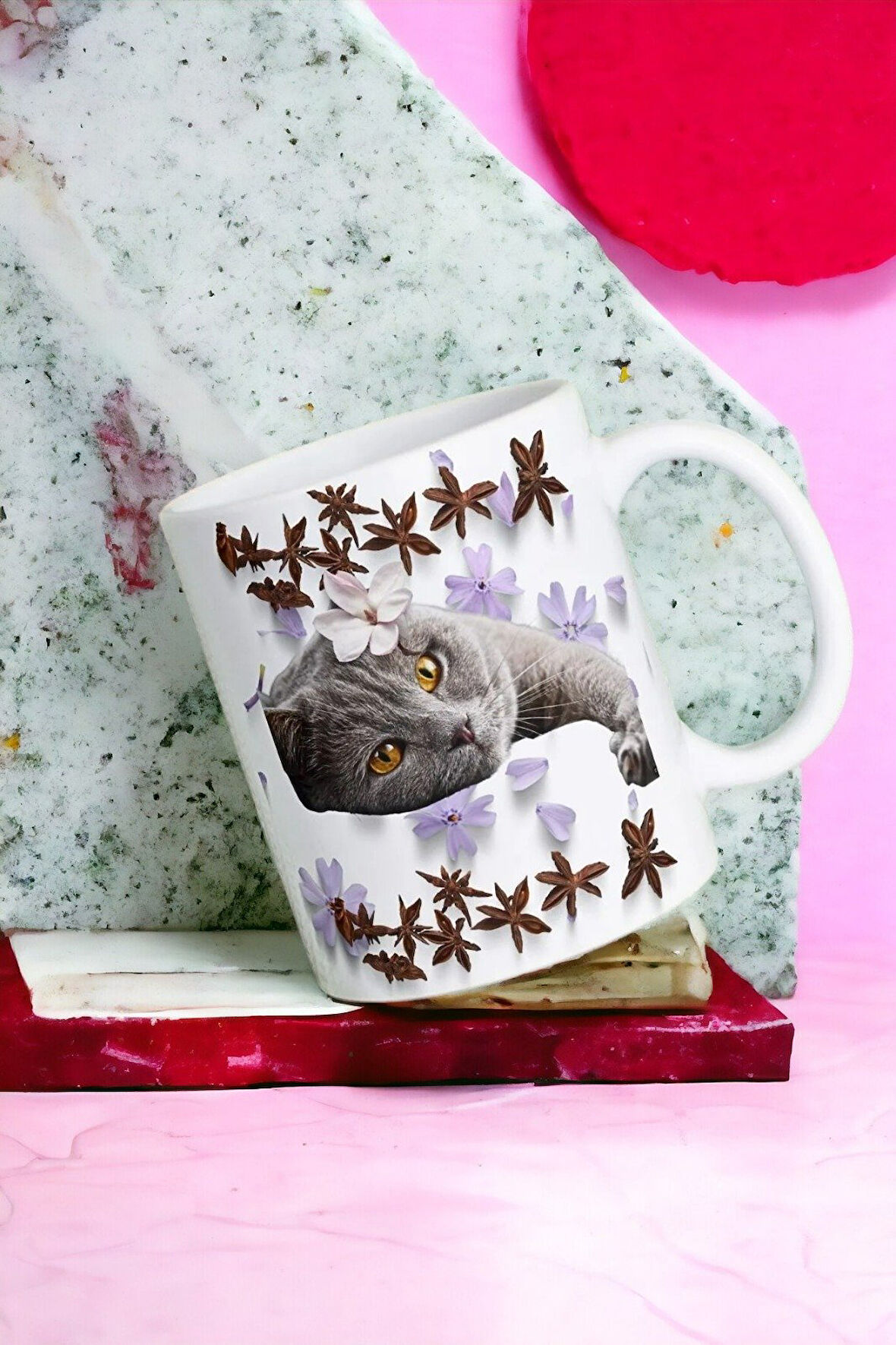 Hediyemi Sevimli Kedi Baskılı Kupa Bardak Porselen Çay Kahve Fincanı