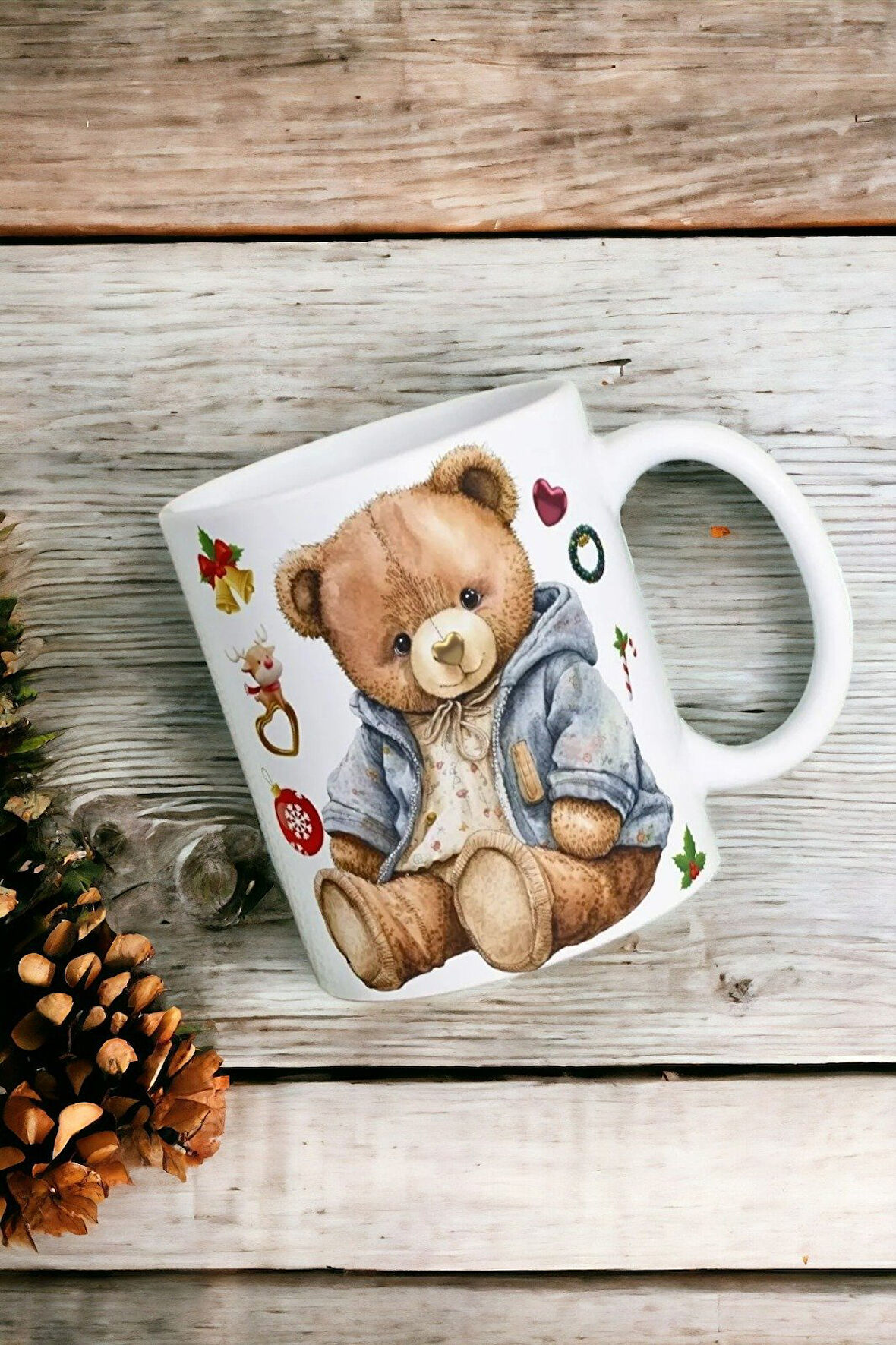 Hediyemi Yeni Yıl Oyuncak Ayı Teddy Bear Baskılı Kupa Bardak Porselen Çay Kahve Fincanı