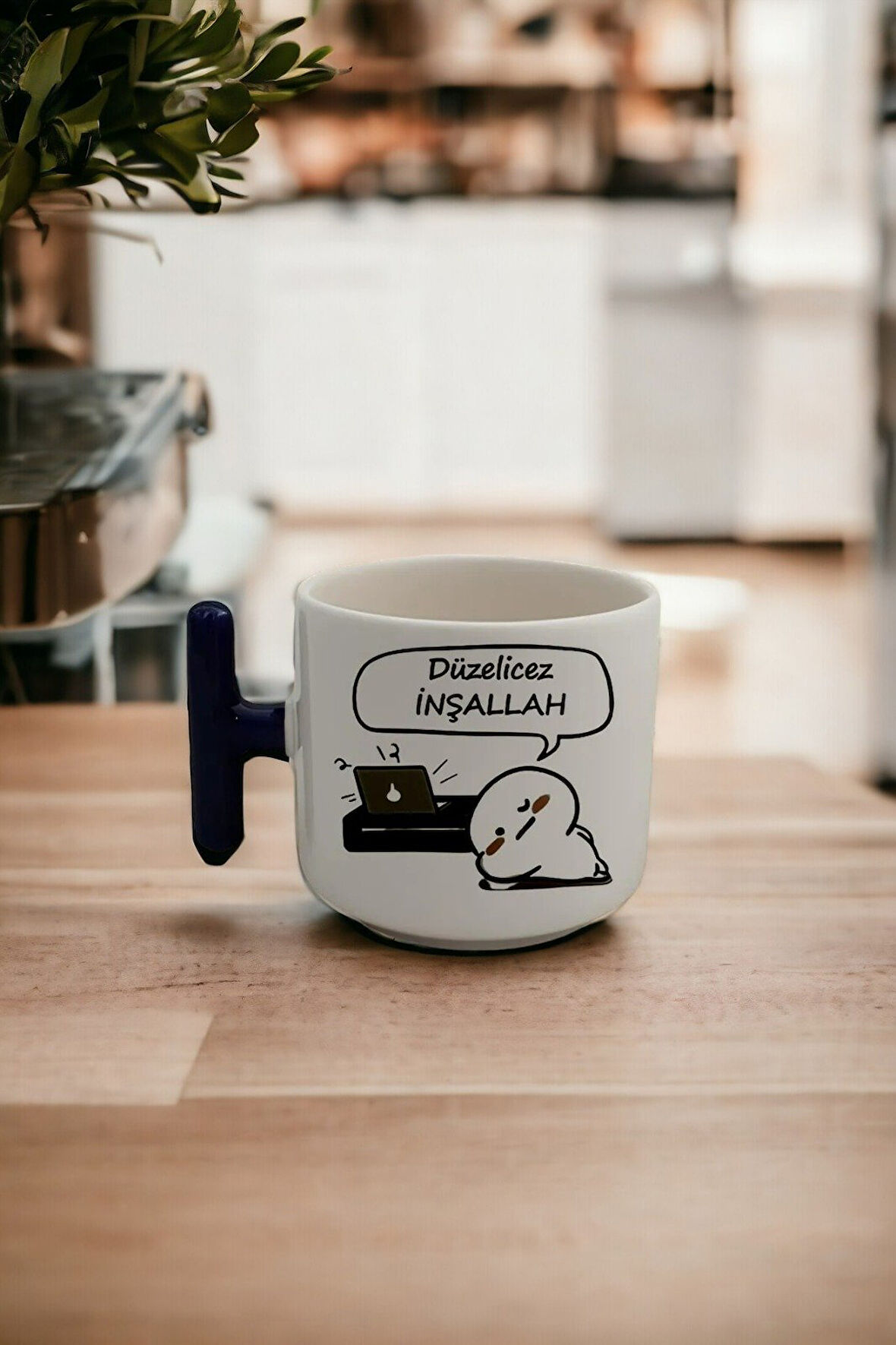 Hediyemi Düzelicez Inşallah Yazılı Mochi Cat Baskılı Latte & Espresso El Yapımı T Kulplu Kupa