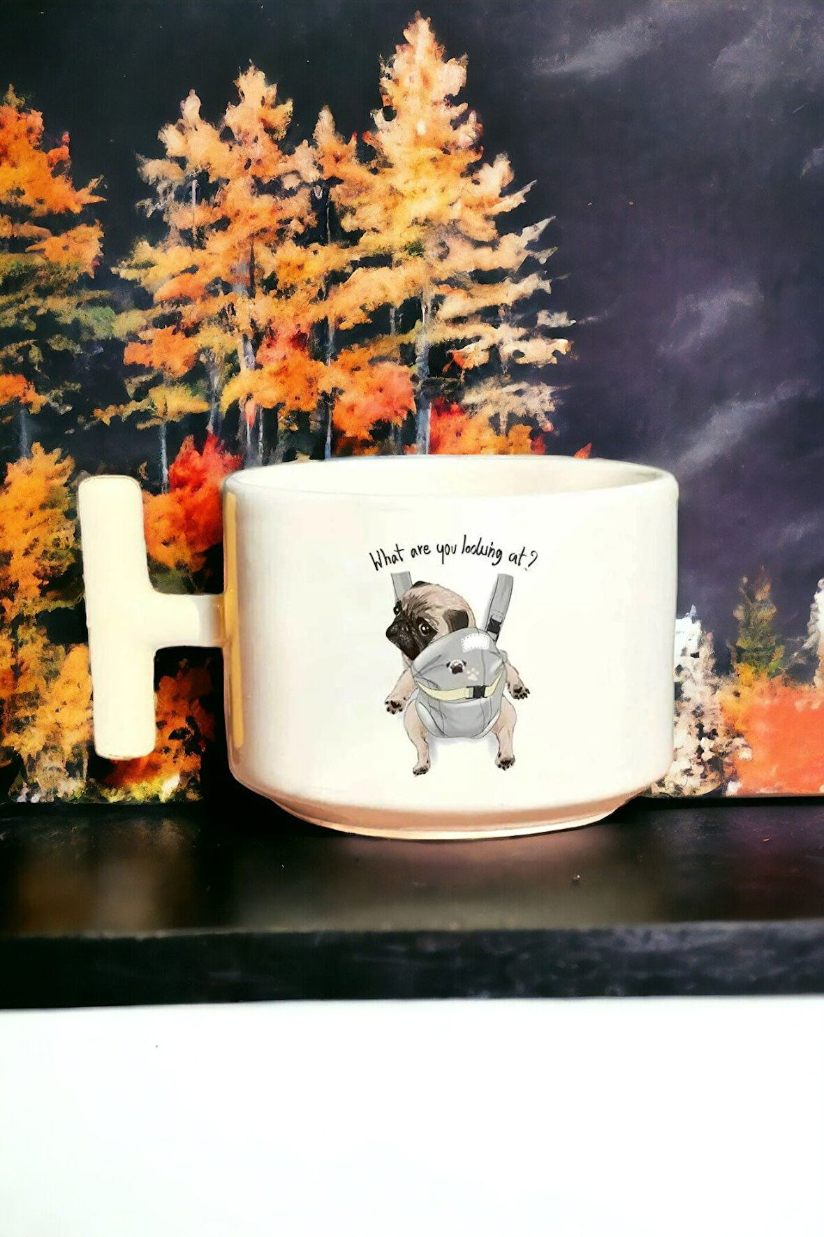 Hediyemi Pug Baby What Are You Baskılı Beyaz T Kulp Kupa Bardak
