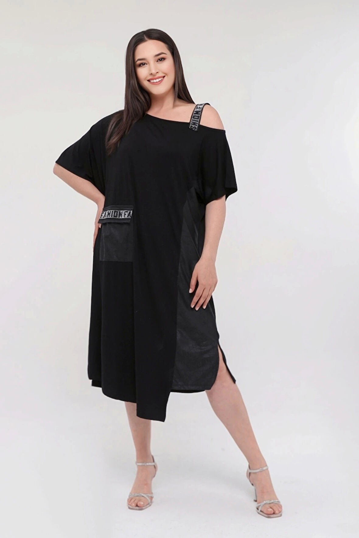 Tek Askılı Eteği Suni Deri Detaylı Elbise