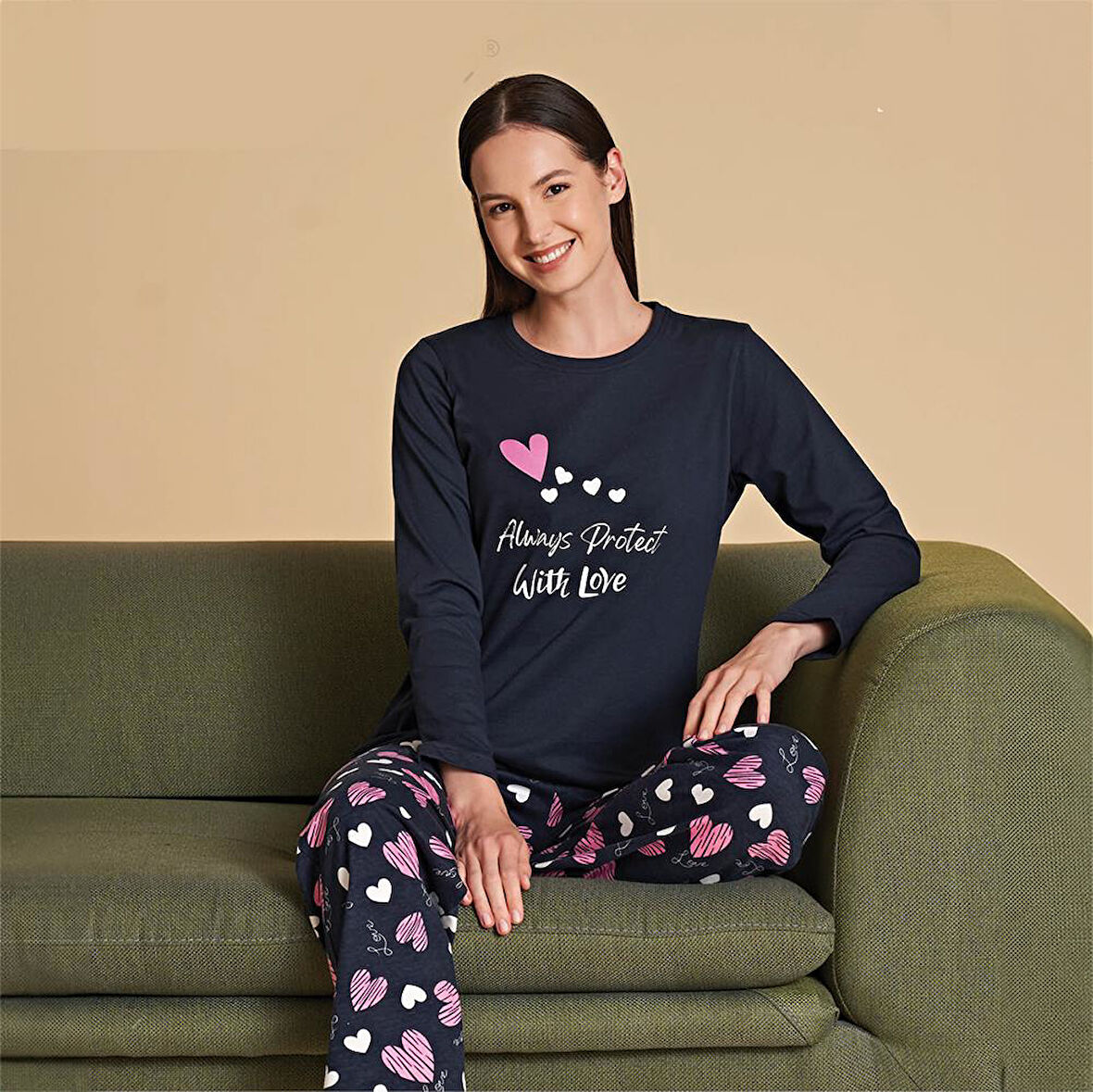 Over Sleep 1446 Kadın Kışlık Uzun Kol Pijama Takım