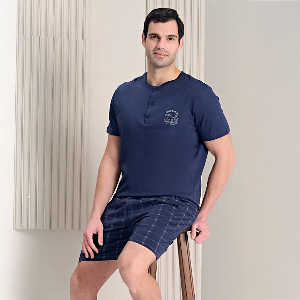 Over Sleep 1783 Erkek Yazlık Süprem Şortlu Kısa Kol Pijama Takım