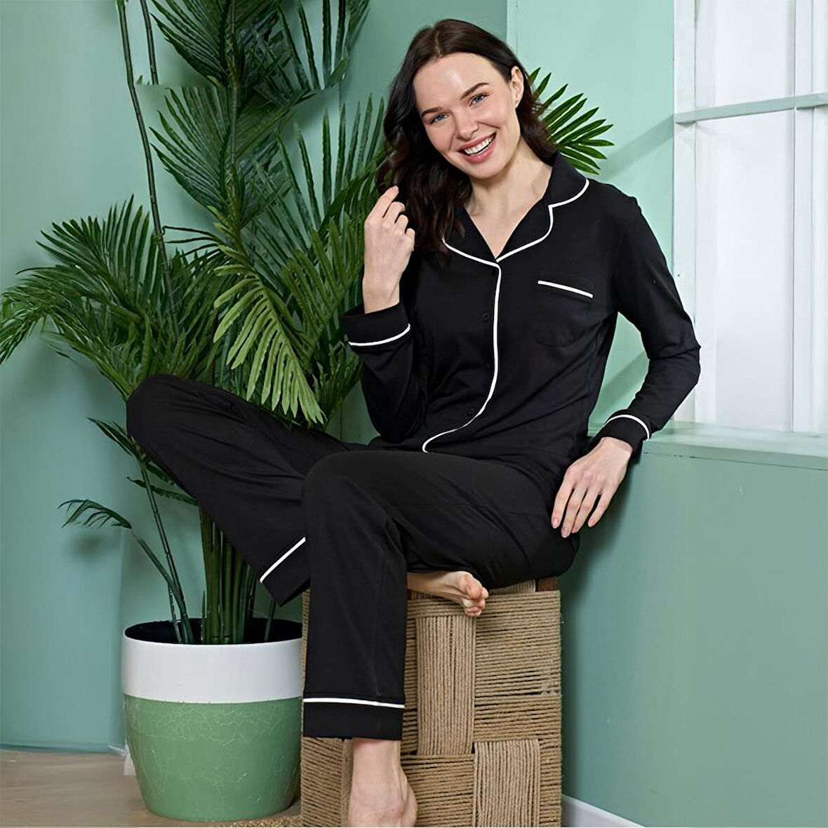 Over Sleep 1808 Kadın Yazlık Uzun Kol Modal Dört Mevsim Pijama Takım