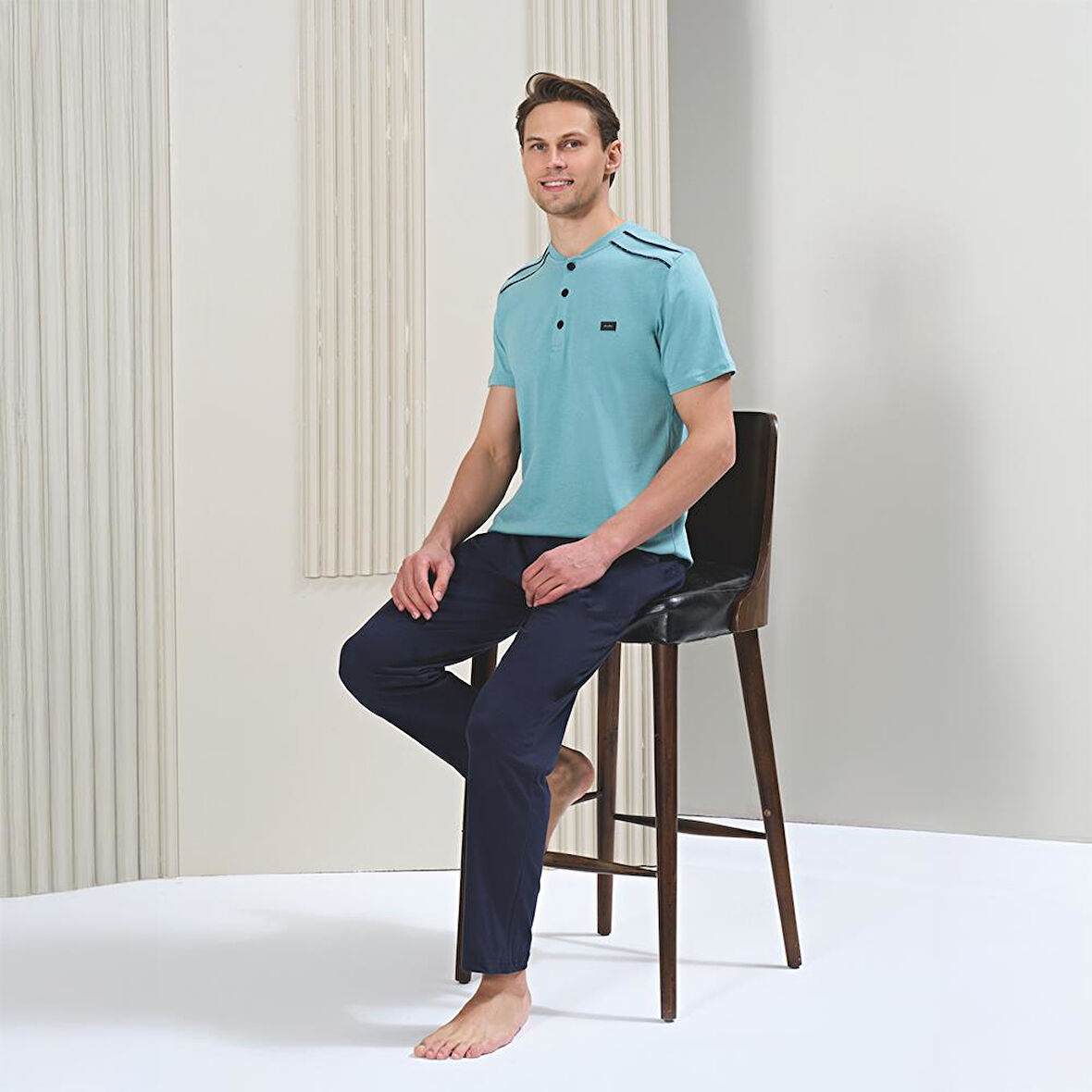 Over Sleep 1711 Erkek Kısa Kol Uzun Alt Yazlık Pijama Takım