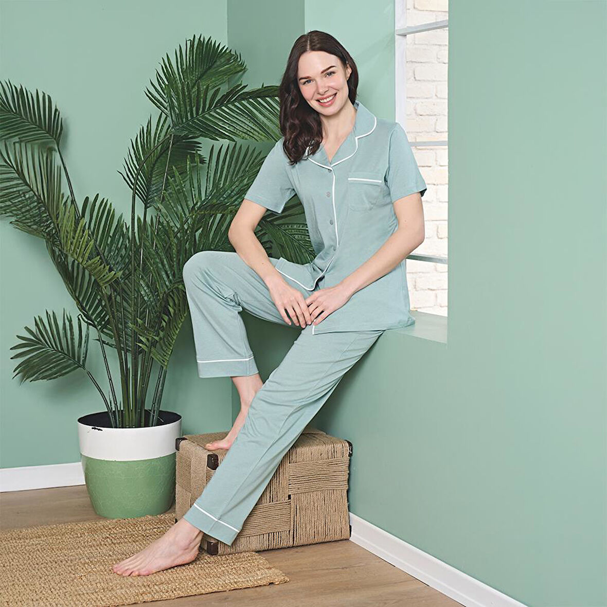 Over Sleep 1864 Kadın Kısa Kol Modal Yazlık Pijama Takım