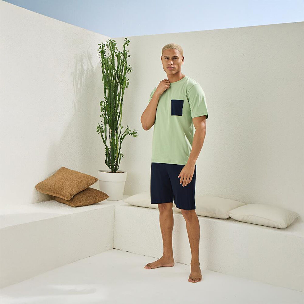 Kly 2008 Erkek O-Yaka Şortlu Kısa Kol Pijama Takım