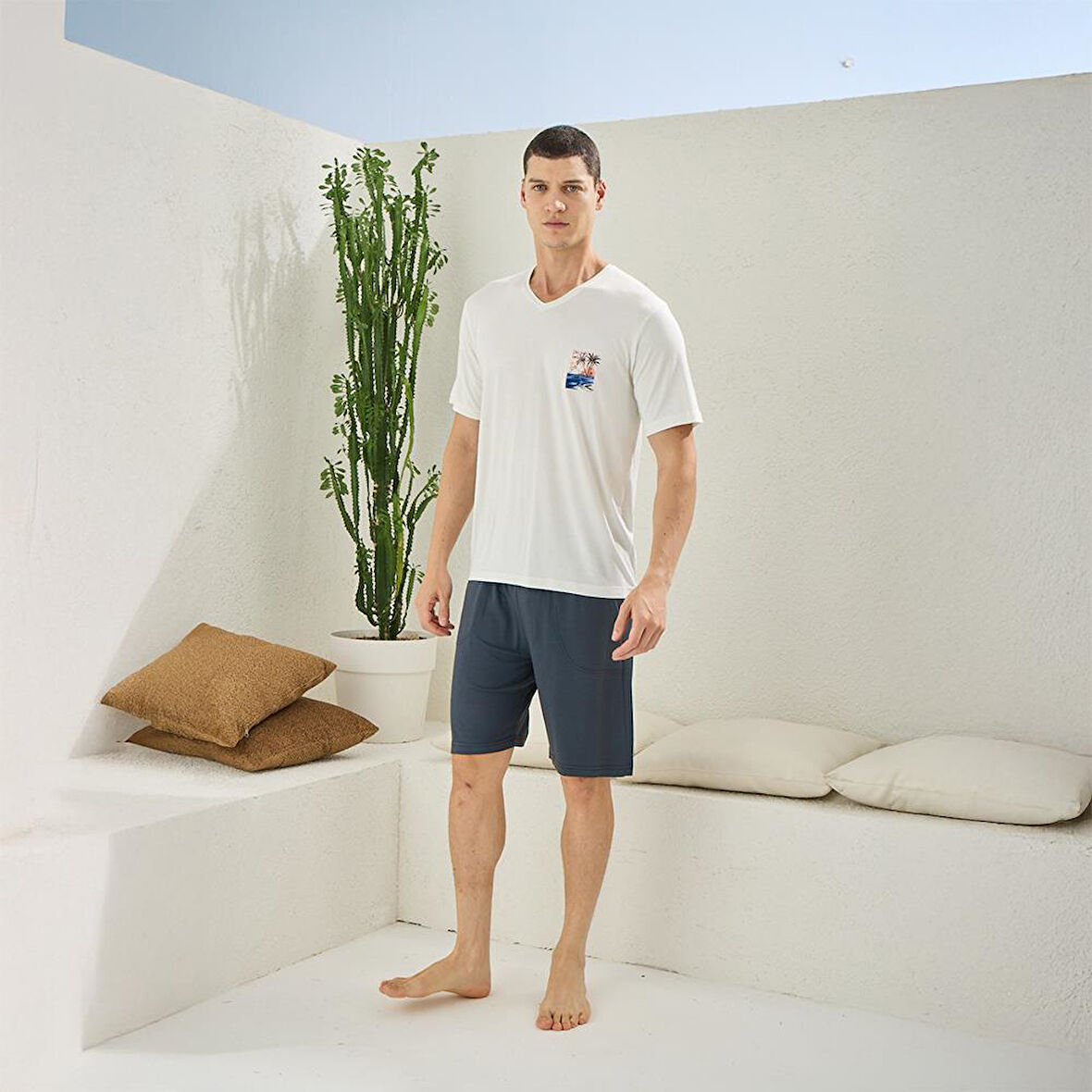 Kly 2009 Erkek O-Yaka Şortlu Kısa Kol Yazlık Pijama Takım