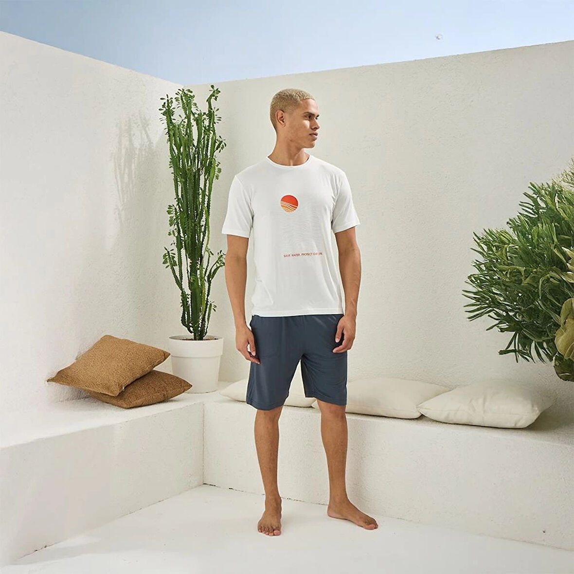 Kly 2011 Erkek O-Yaka Şortlu Pijama Takım