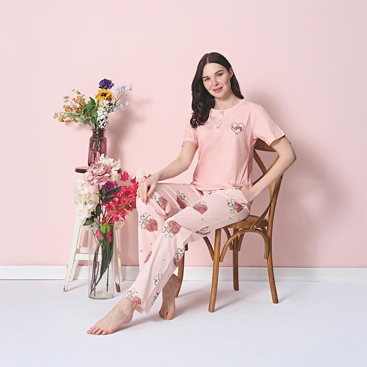 Over Sleep 1946 Kadın Kısa Kol Süprem Yazlık Pijama Takım