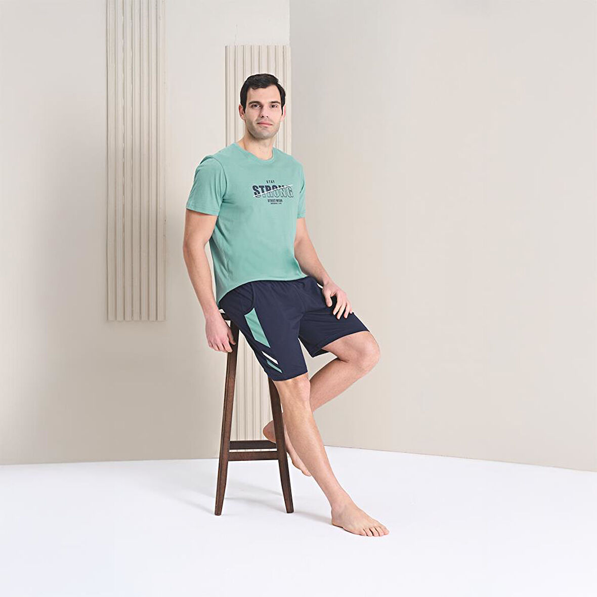Over Sleep 1791 Erkek Yazlık Şortlu Kısa Kol Pijama Takım