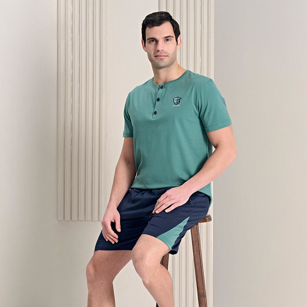 Over Sleep 1779 Erkek Yazlık Süprem Şortlu Kısa Kol Pijama Takım