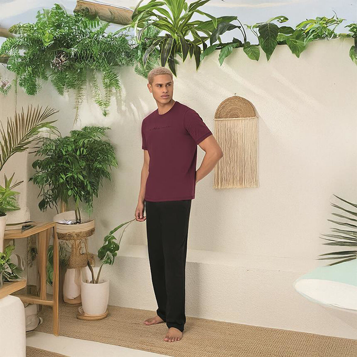 Elitepoint 1708 Erkek Yazlık Kısa Kol Uzun Alt Pijama Takımı