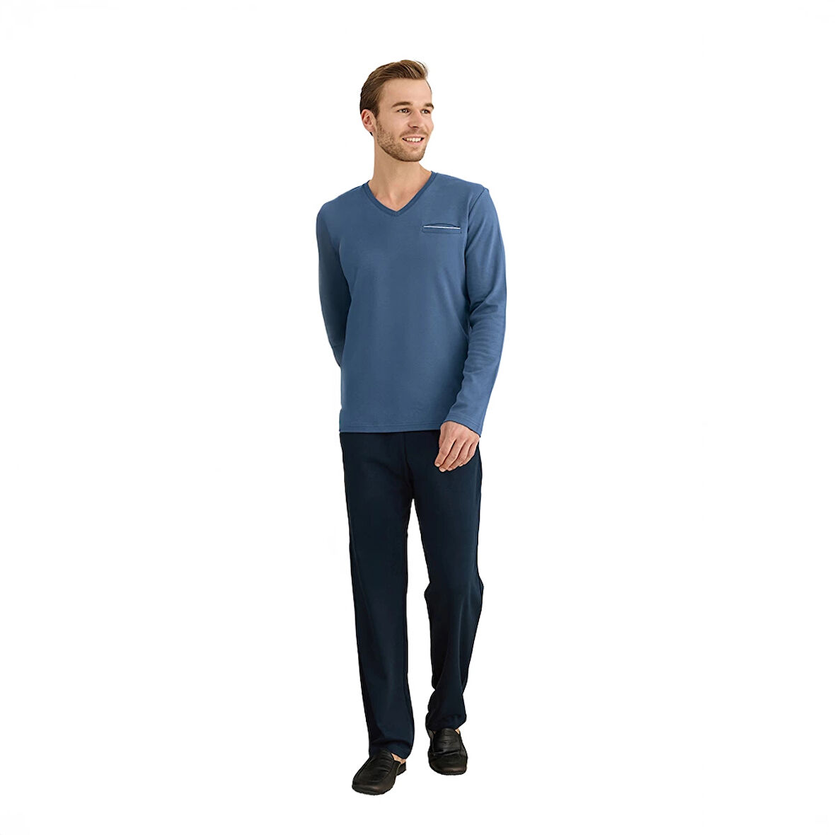 Elitepoint 1616 Erkek V-Yaka Kışlık Pijama Takım