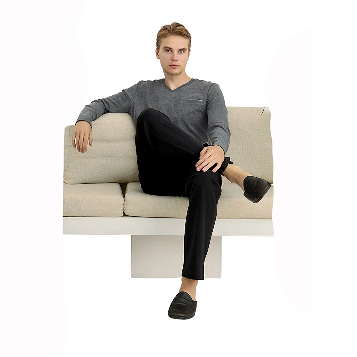 Elitepoint 1616 Erkek V-Yaka Kışlık Pijama Takım