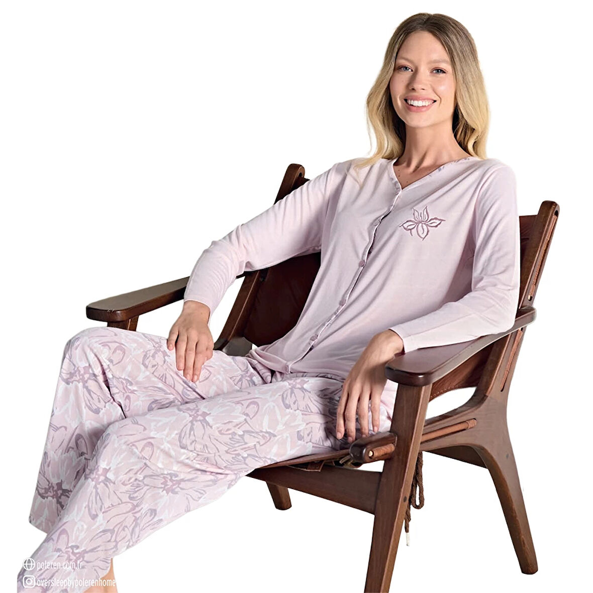 Over Sleep 3114 Kadın Melisa Büyük Beden Ön Üç Düğme Kışlık Pijama Takımı