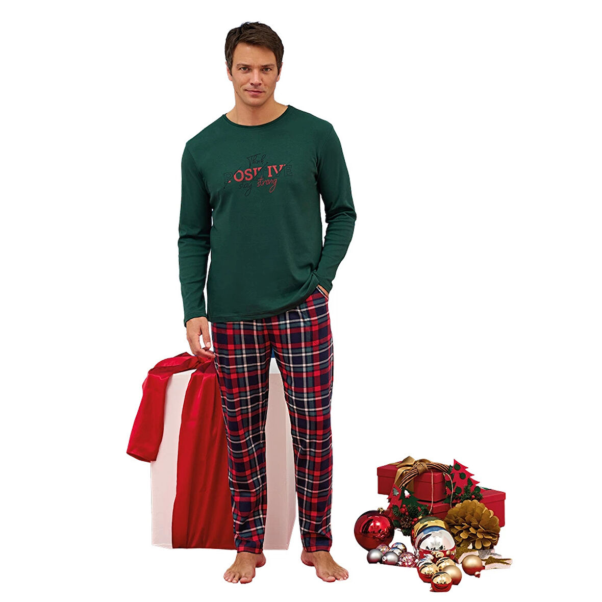 Over Sleep 2252 Erkek Eşli Yılbaşı Pijama Takım