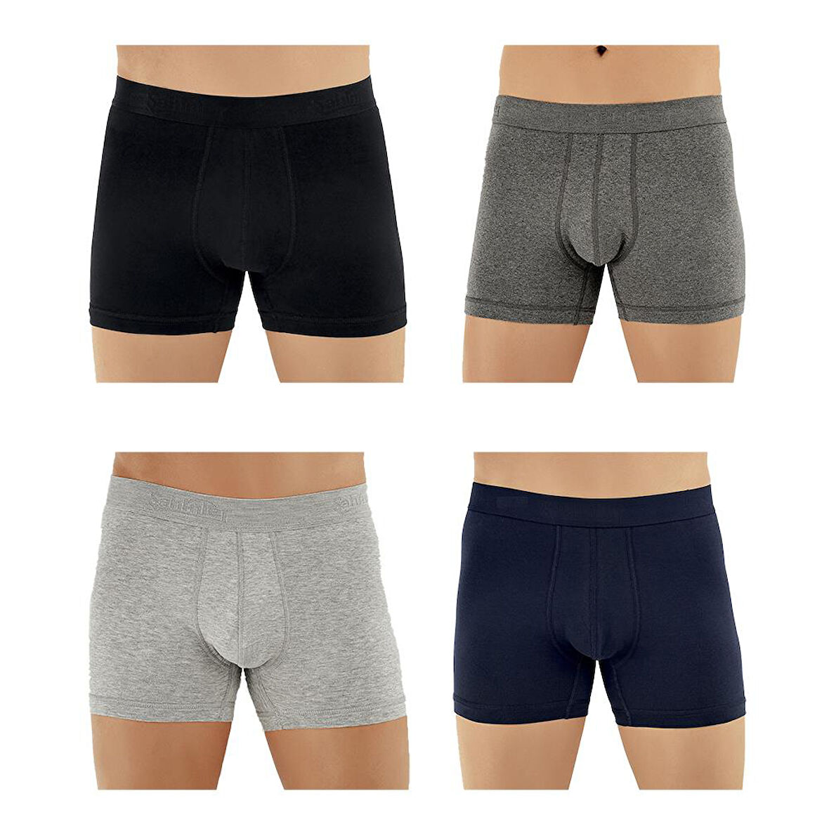 Şahinler E031 Erkek Likralı Boxer Külot 1Gri-1K.Gri-1Lacivert-1Siyah S- 4'lü Paket