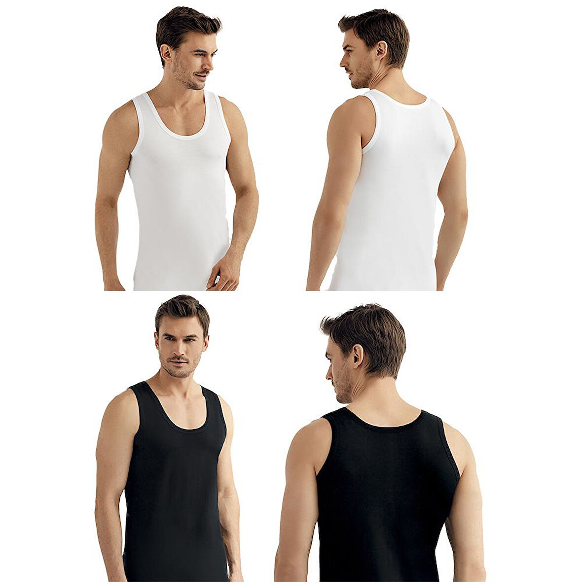 Şahinler E002-E005 6'lı Paket Erkek Atlet %100 Pamuk 3Beyaz-3Siyah L