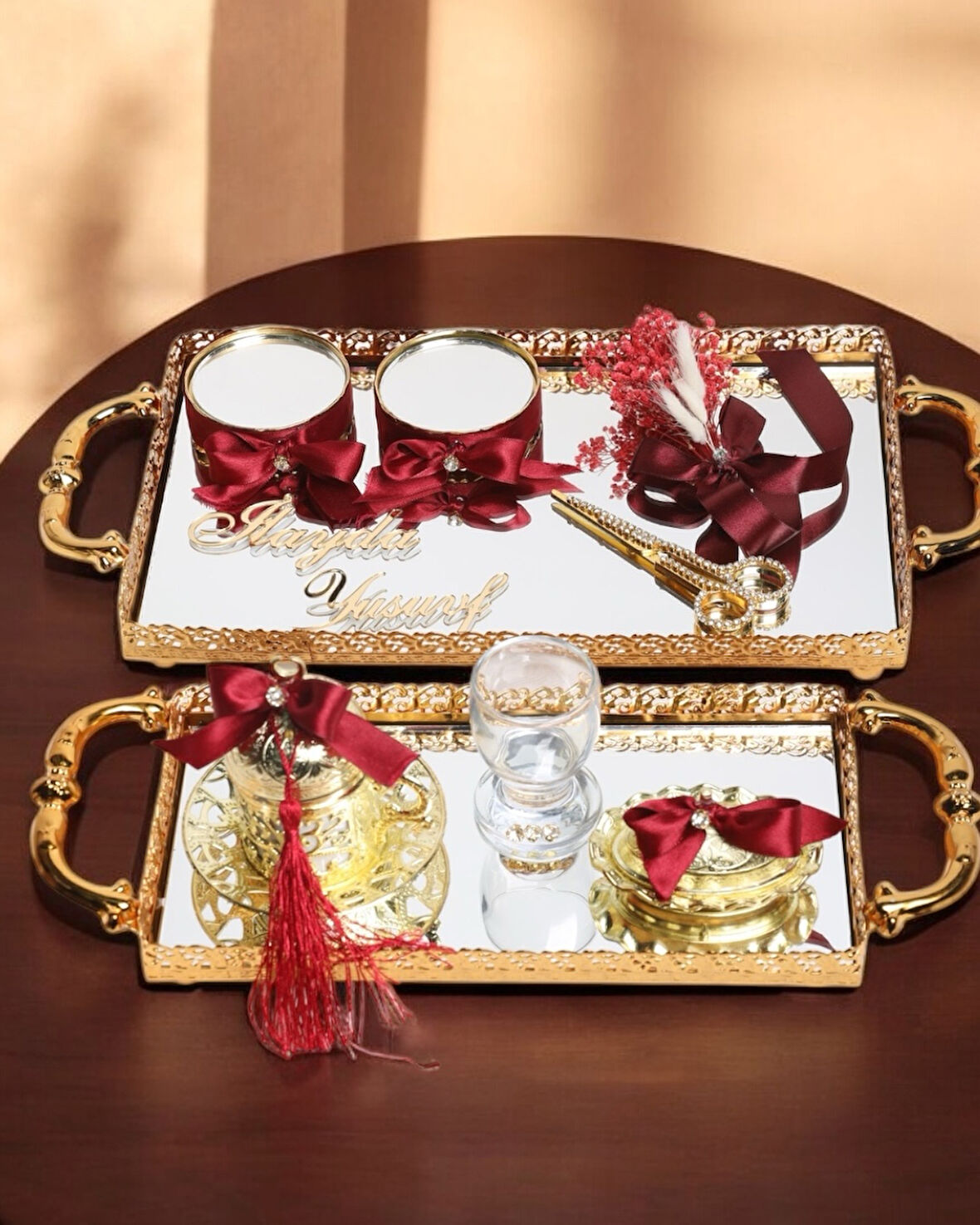 Affection Dantelli Gold Söz Nişan Tepsisi