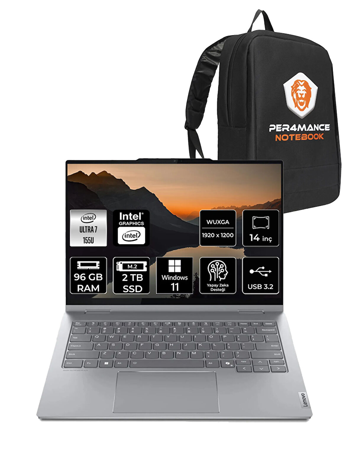 LENOVO ThinkBook 14 Ultra 7 155U 96GB 2TB SSD 14" W11P WUXGA Dokunmatik 2'si 1 Arada & PER4 ÇANTA