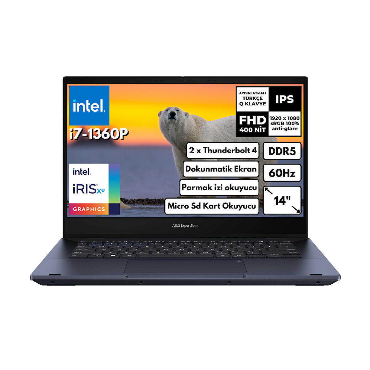 Asus ExpertBook B5 Flip i7-1360P 40-GBDDR55 256 GB SSD 14" FHD IPS Touch Freedos Taşınabilir Bilgisayar B5402FVA-I7161TBB1D BT3