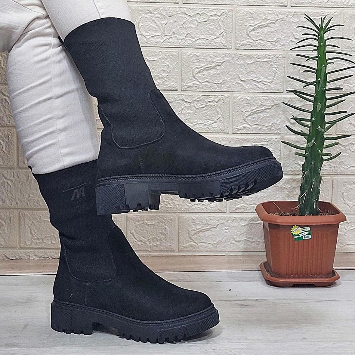 M.P 2746 Siyah Süet Bilekten Lastikli 27cm Kadın Bot