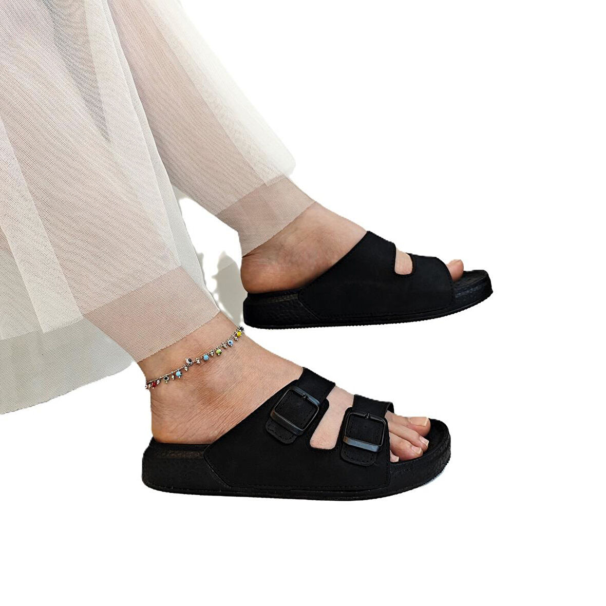 Pierre Cardin 7410 Siyah Çift Tokalı Yumuşak Taban Rahat Terlik