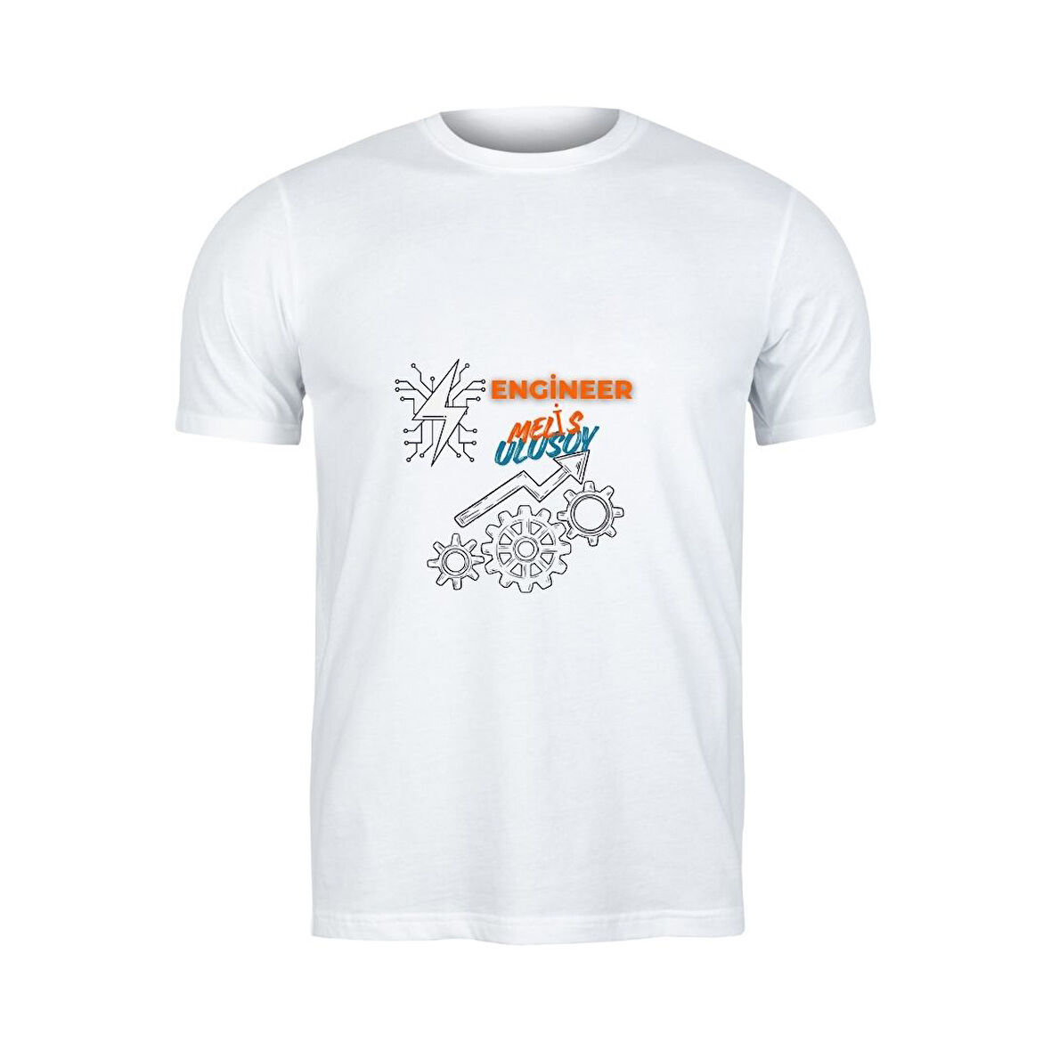 Kişiye Özel Mühendis Tişört - "Engineer [İSİM SOYİSİM]" Tasarımlı Beyaz Unisex Tişört