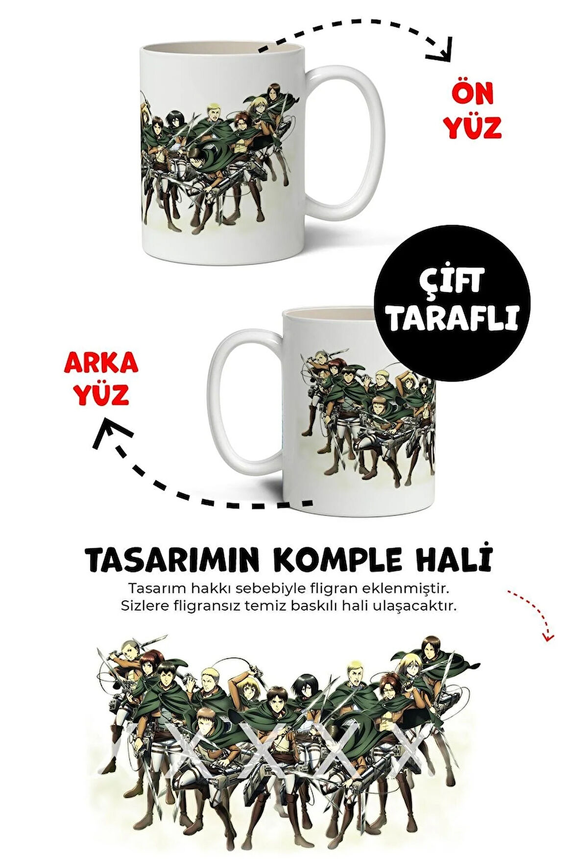 Attack On Titan Karakterleri Tasarımlı Kupa Bardak Sevgiliye Arkadaşa Hediye