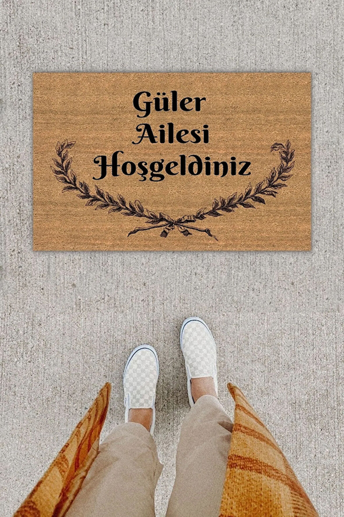 Kişiye Özel Üretim Çınar Ailesi Hoş Geldiniz Yazılı Kapı Önü Paspası