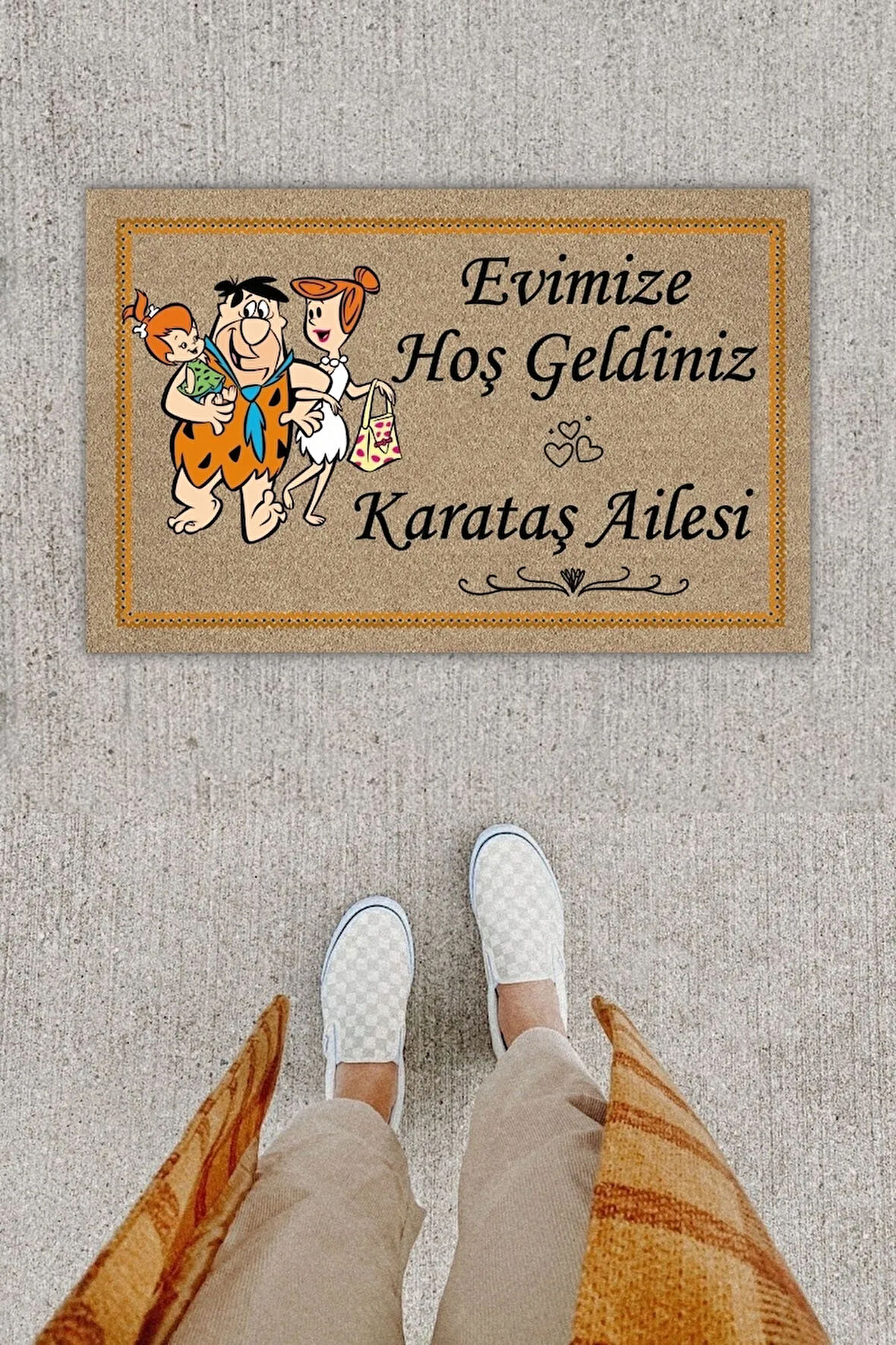 Kişiye Özel Üretim Bej Kapı Önü Paspası Stay Home Desen Paspas