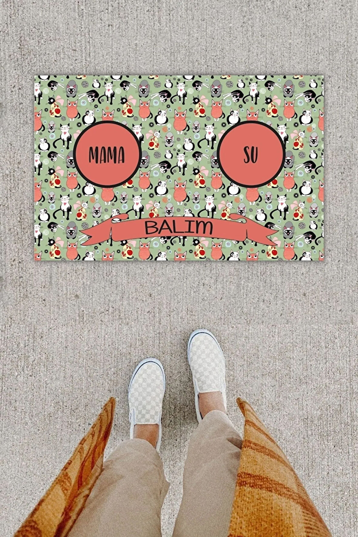 Kişiye Özel Üretim Bej Kapı Önü Paspası Welcome Home Desen Paspas