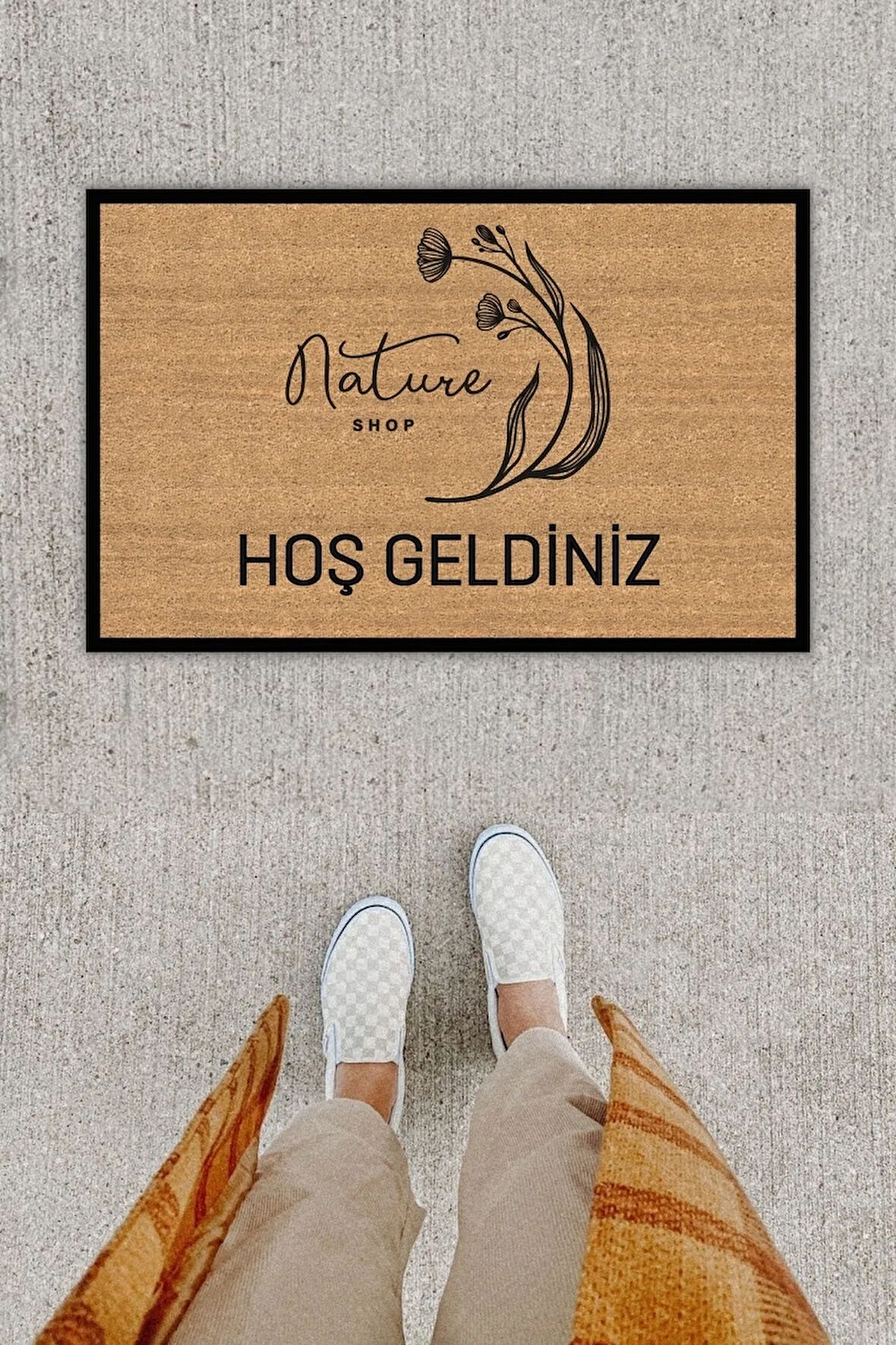 Çok Amaçlı Dekoratif Dijital Baskı Kahve Renk Geometrik Dış Mekan Paspas