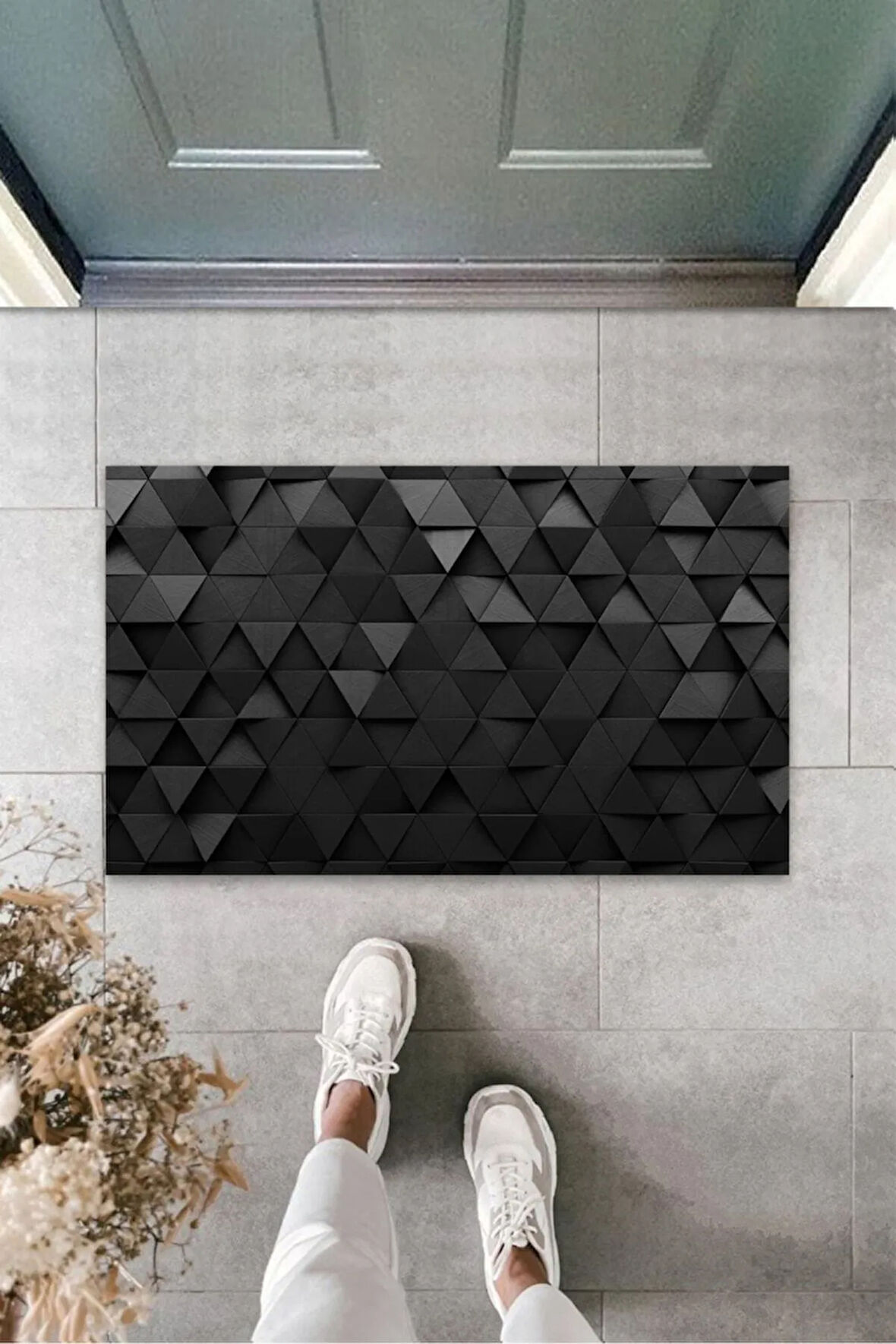 Dijital Baskı Dekoratif Hoş Geldiniz Kahverenk Kapı Önü Paspası