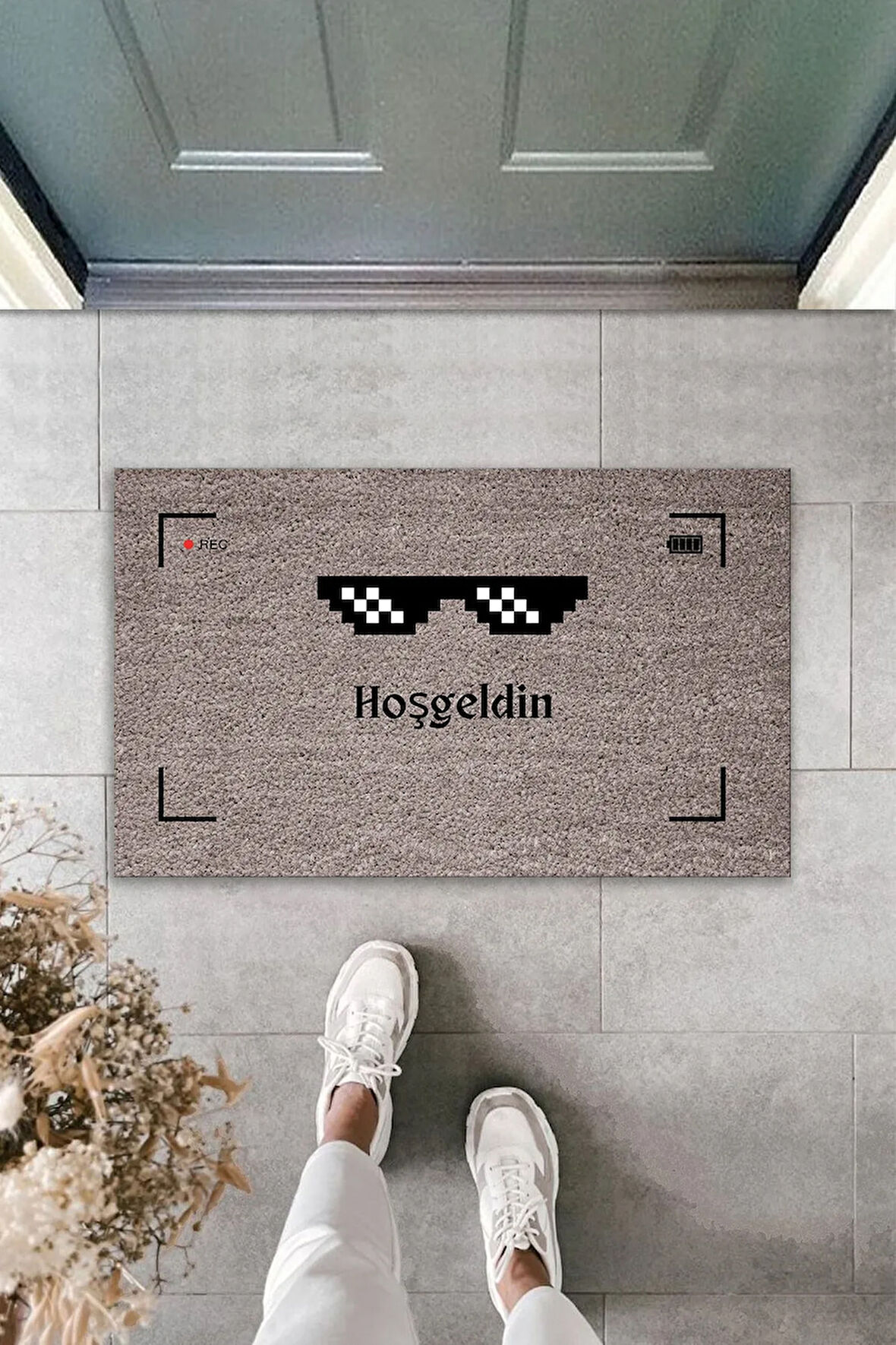 Kapı Paspası Kedili Eve Hoş Geldiniz Yazılı Kapı Önü Paspas