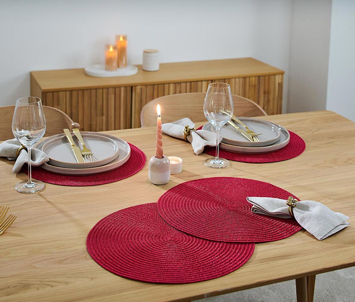 Amerikan Servis, 4 lü Set, Yuvarlak, Kırmızı