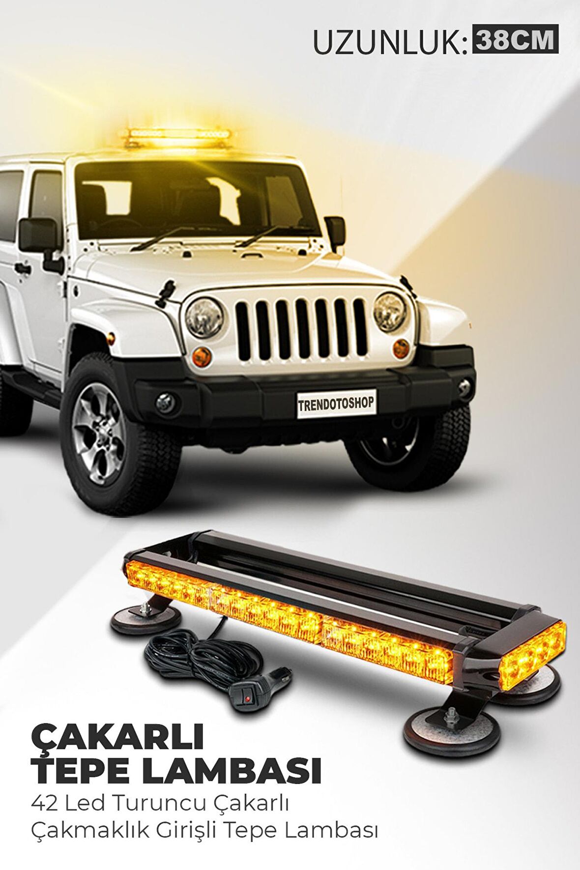 4 Yönlü Turuncu 38 cm Acil Durum İkaz Lambası 27 Farklı Modlu Vantuzlu Tepe Lambası 4 way 30 Led