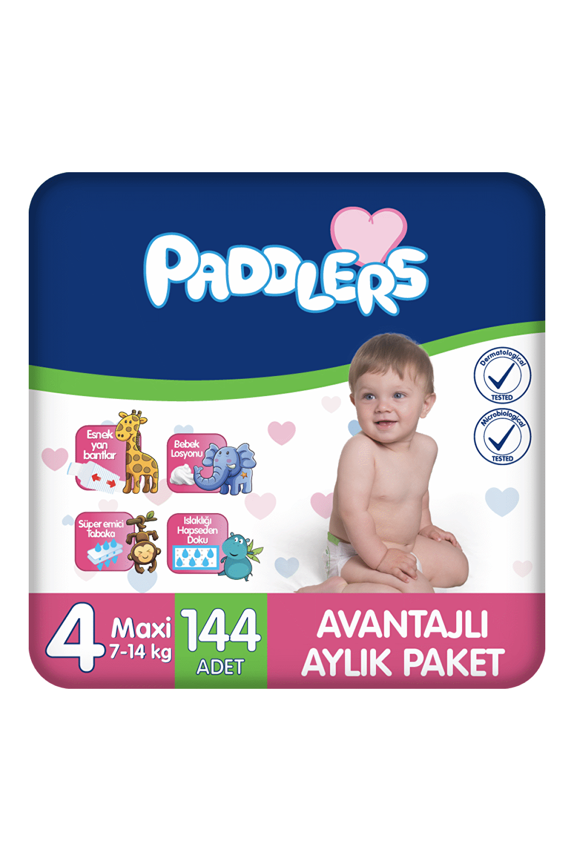 Paddlers Bebek Bezi 4 Numara Maxi 144 Adet (7-14 Kg) Aylık Paket